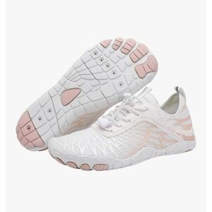 Unisex White & Pink Barefoot Water Shoes Size EU 44 Women's 13, Men 11 Anti-slip